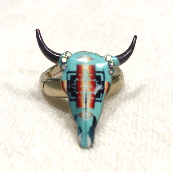 Jewelry - Aztec Print Turquoise Blue Crystal Bull Ring